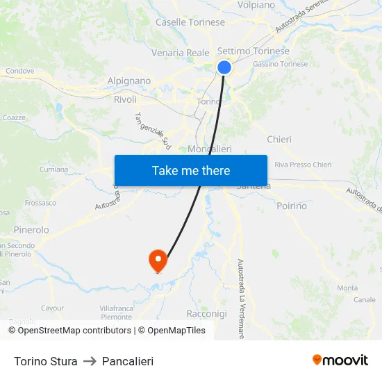 Turin Stura to Pancalieri map