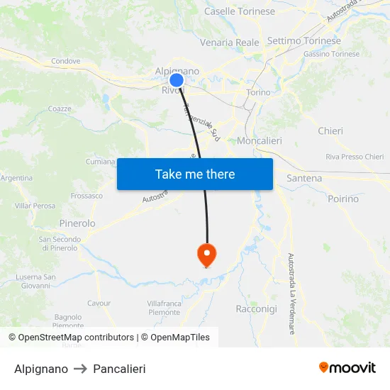 Alpignano to Pancalieri map