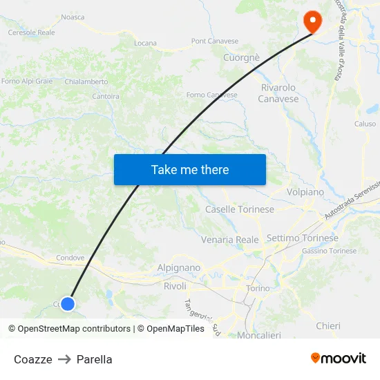 Coazze to Parella map