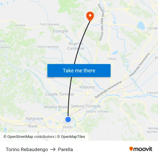Turin Rebaudengo to Parella map