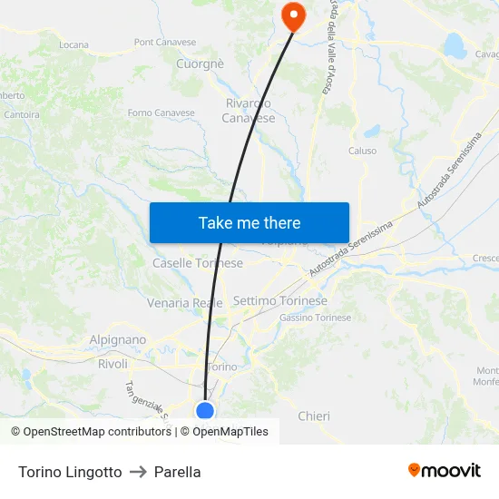 Turin Lingotto to Parella map
