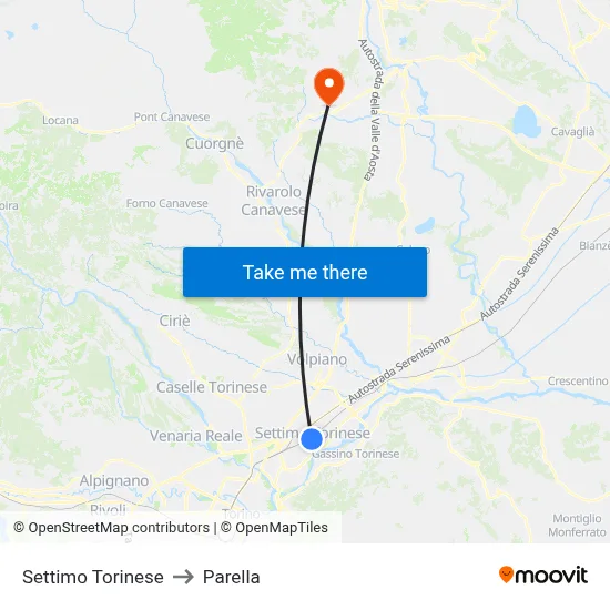 Settimo Torinese to Parella map