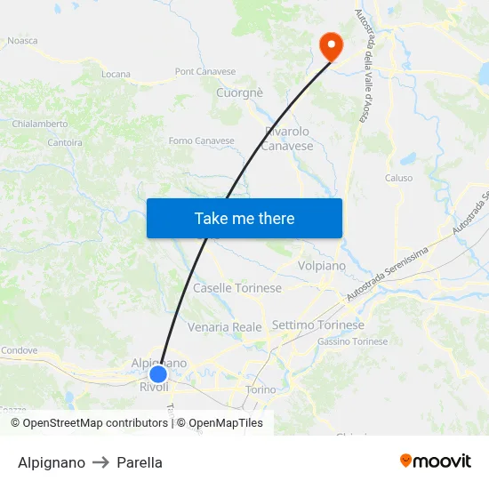 Alpignano to Parella map