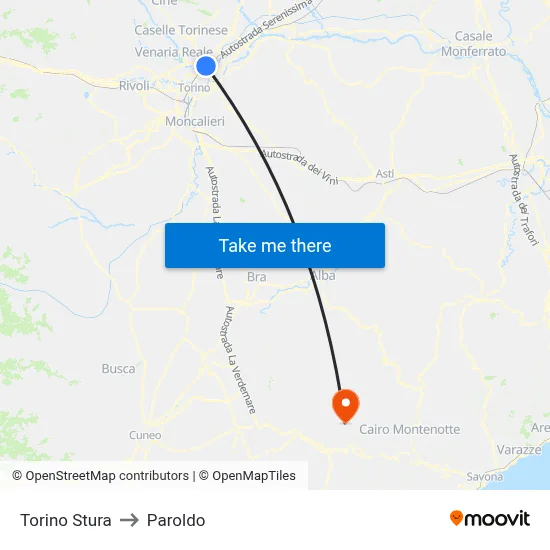 Turin Stura to Paroldo map