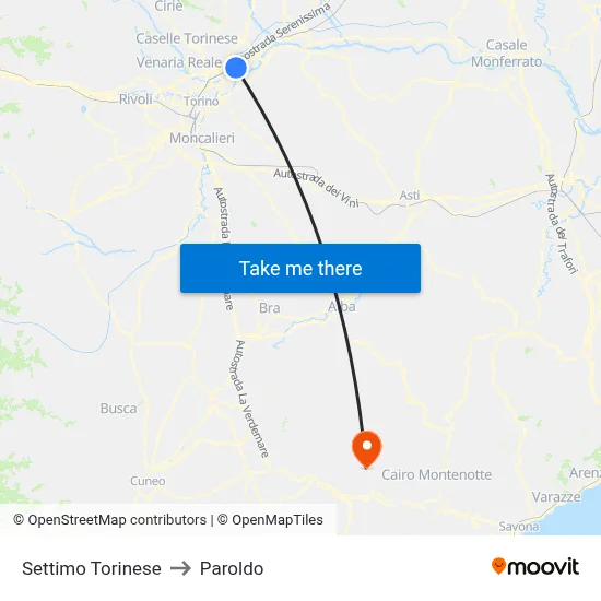 Settimo Torinese to Paroldo map