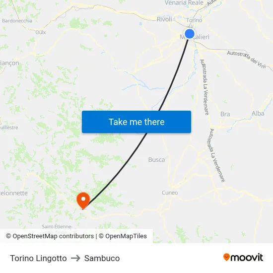 Turin Lingotto to Sambuco map