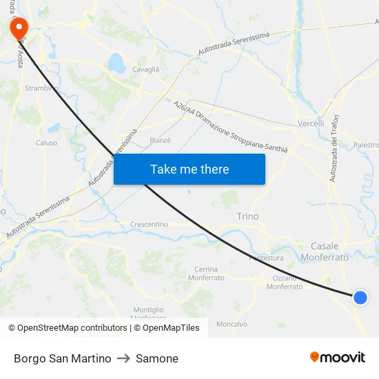 Borgo San Martino to Samone map
