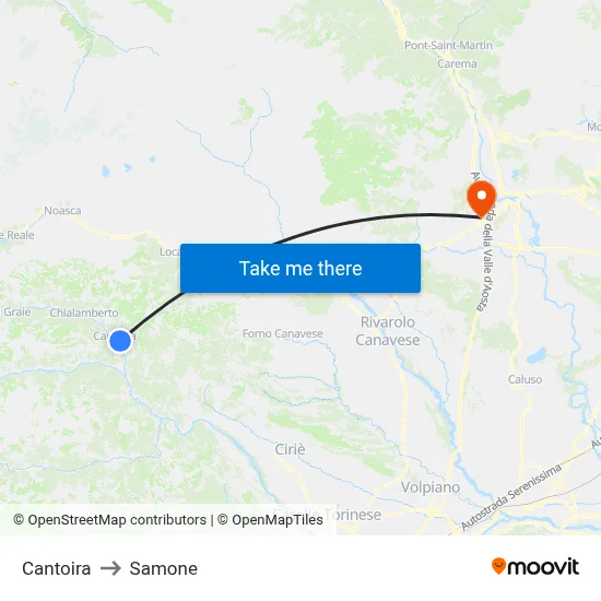 Cantoira to Samone map