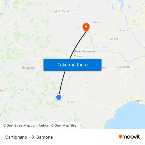 Cartignano to Samone map