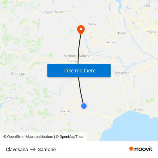Clavesana to Samone map