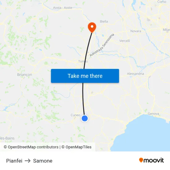 Pianfei to Samone map