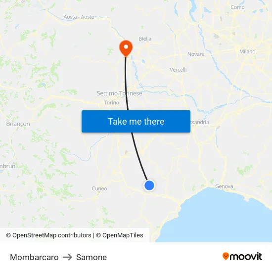 Mombarcaro to Samone map