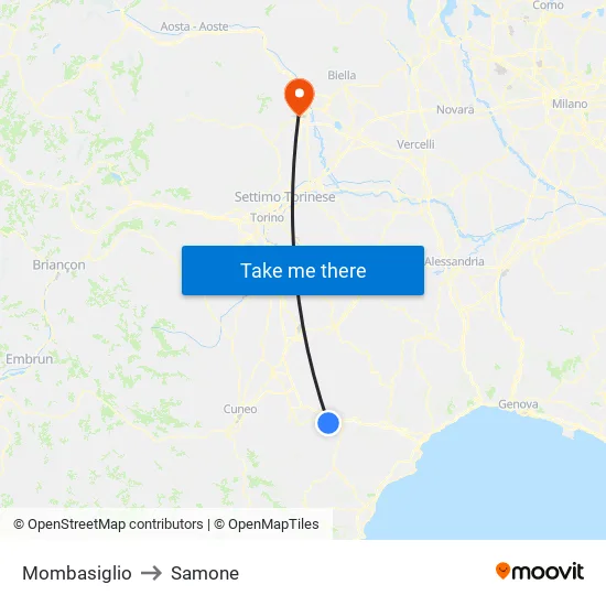 Mombasiglio to Samone map