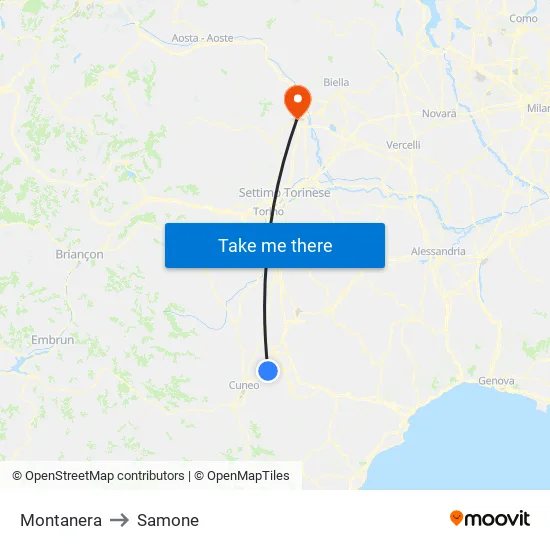 Montanera to Samone map