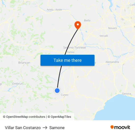Villar San Costanzo to Samone map