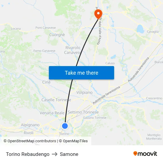 Turin Rebaudengo to Samone map
