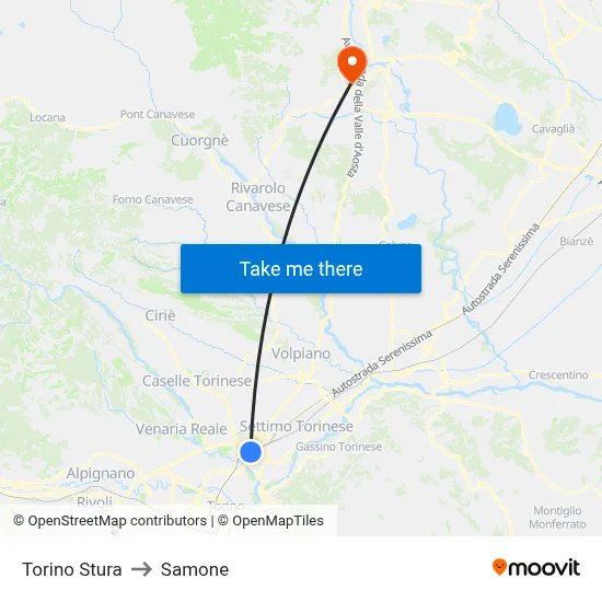 Turin Stura to Samone map