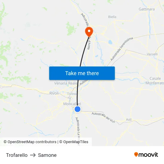 Trofarello to Samone map
