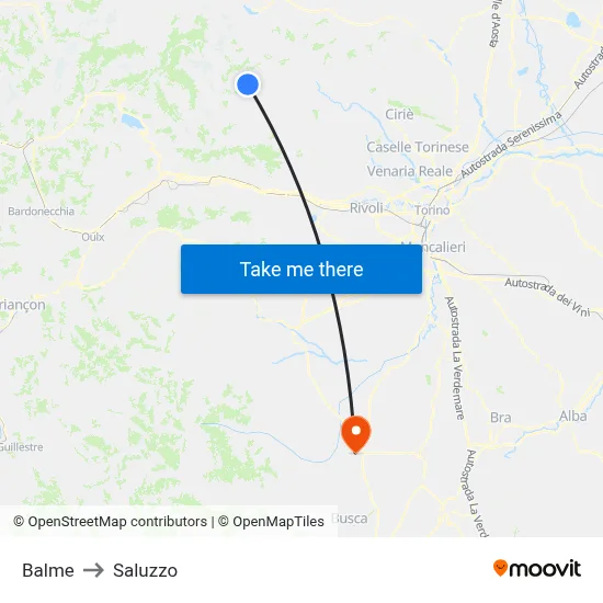 Balme to Saluzzo map