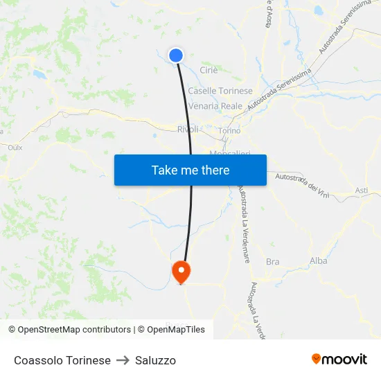 Coassolo Torinese to Saluzzo map