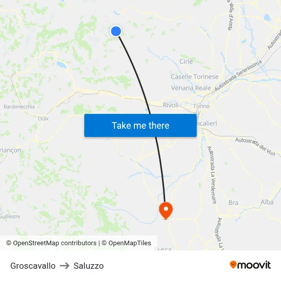 Groscavallo to Saluzzo map