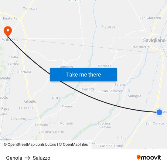 Genola to Saluzzo map