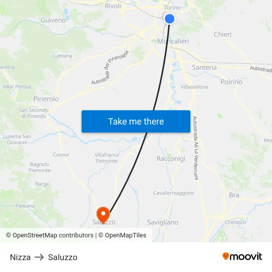 Nizza to Saluzzo map