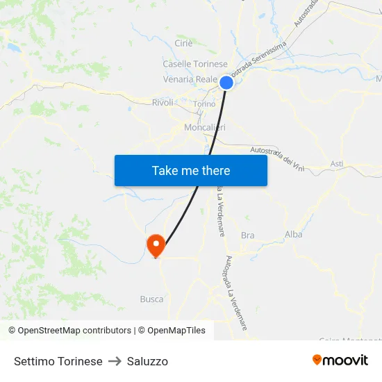Settimo Torinese to Saluzzo map