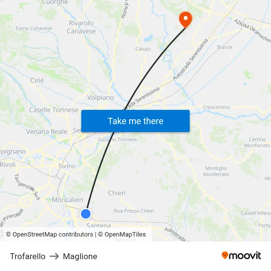 Trofarello to Maglione map