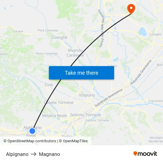 Alpignano to Magnano map
