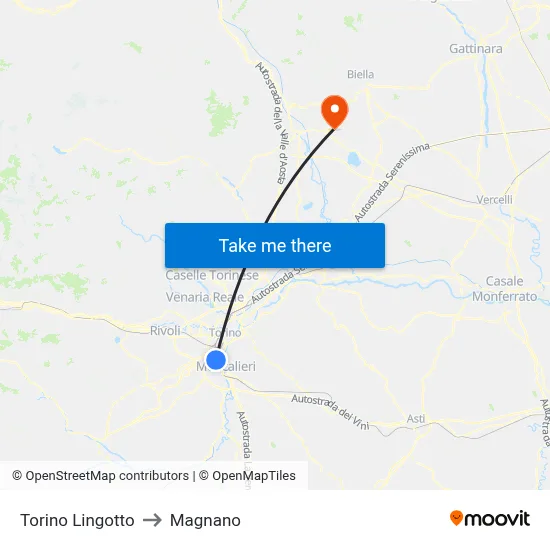 Turin Lingotto to Magnano map