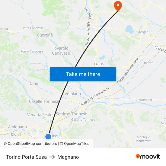 Turin Porta Susa to Magnano map