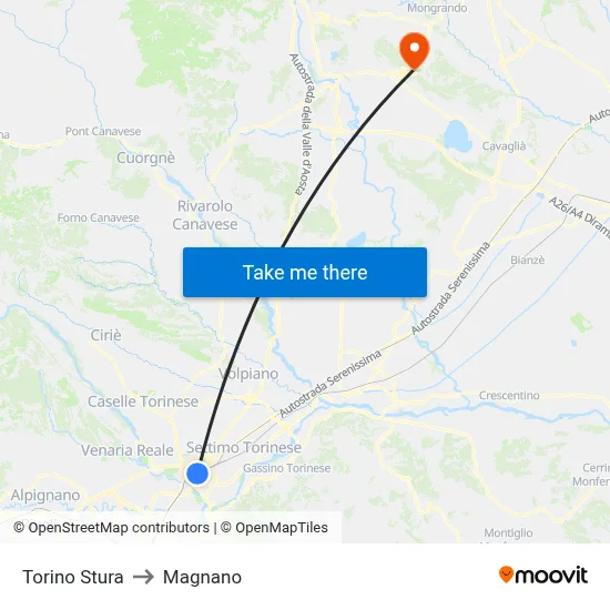 Turin Stura to Magnano map