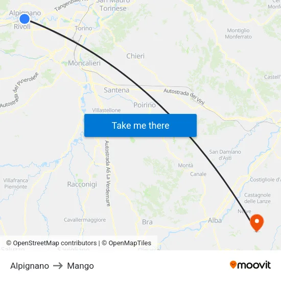 Alpignano to Mango map