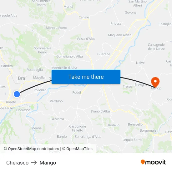 Cherasco to Mango map