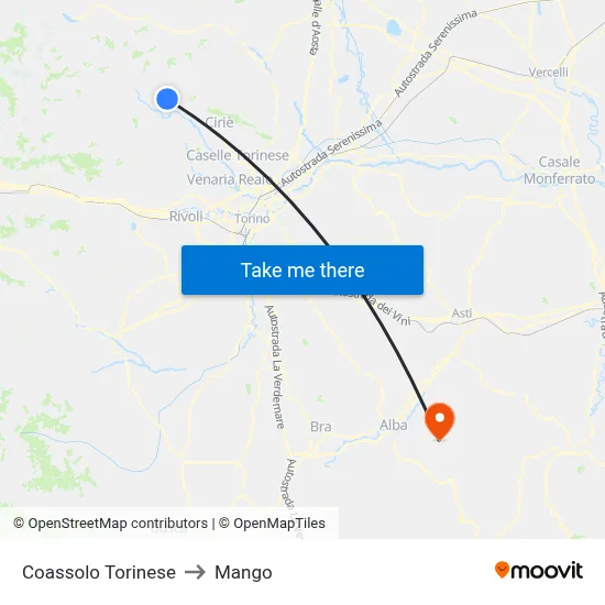 Coassolo Torinese to Mango map