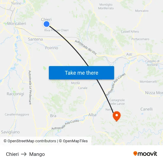 Chieri to Mango map