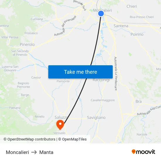 Moncalieri to Manta map