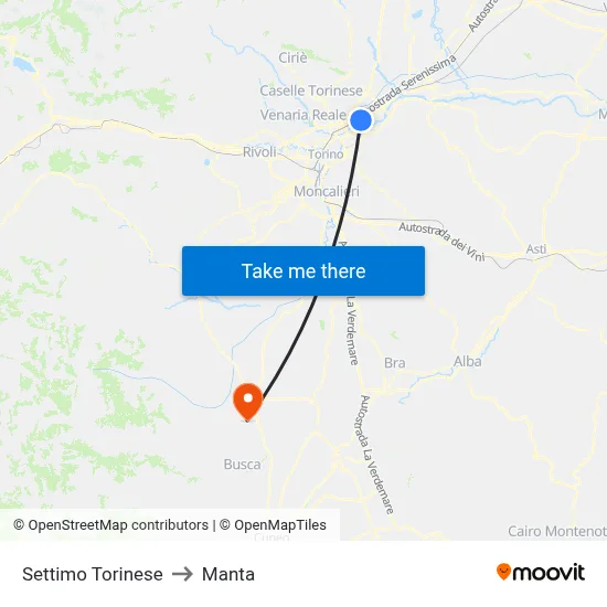 Settimo Torinese to Manta map