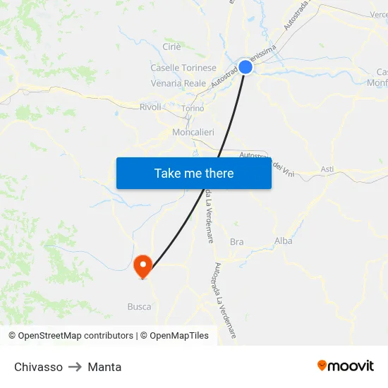 Chivasso to Manta map