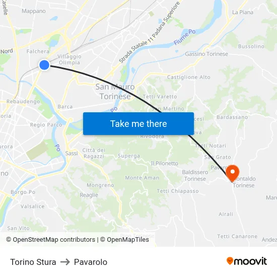 Turin Stura to Pavarolo map