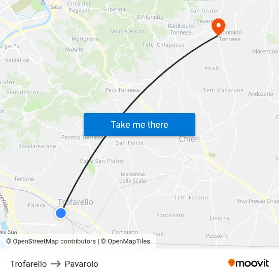 Trofarello to Pavarolo map