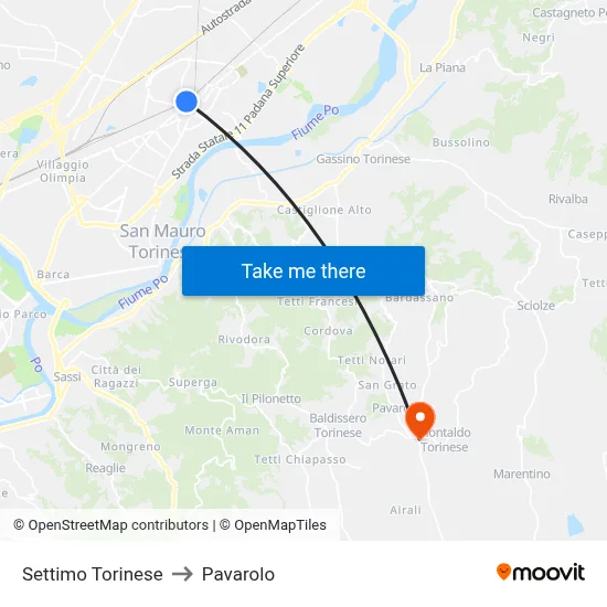 Settimo Torinese to Pavarolo map