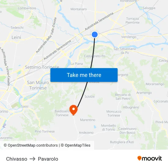 Chivasso to Pavarolo map