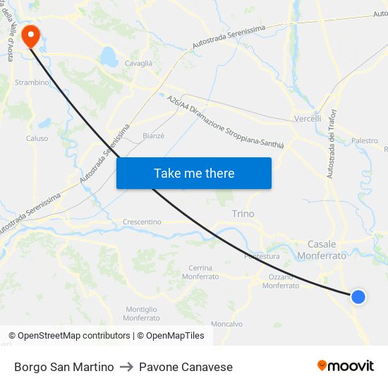 Borgo San Martino to Pavone Canavese map
