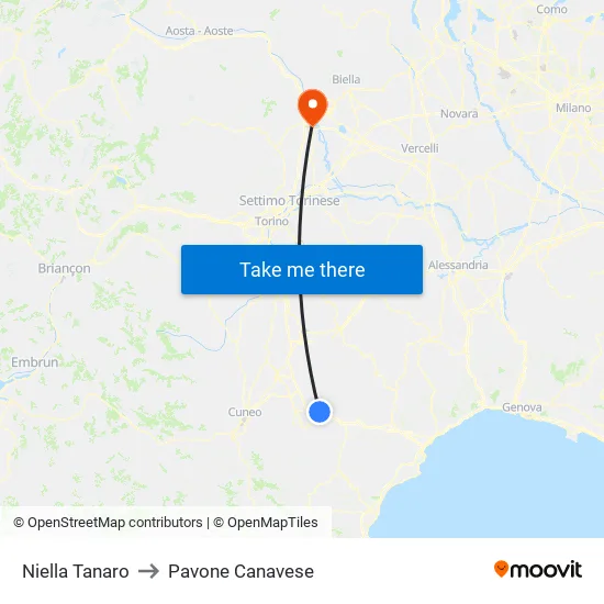 Niella Tanaro to Pavone Canavese map