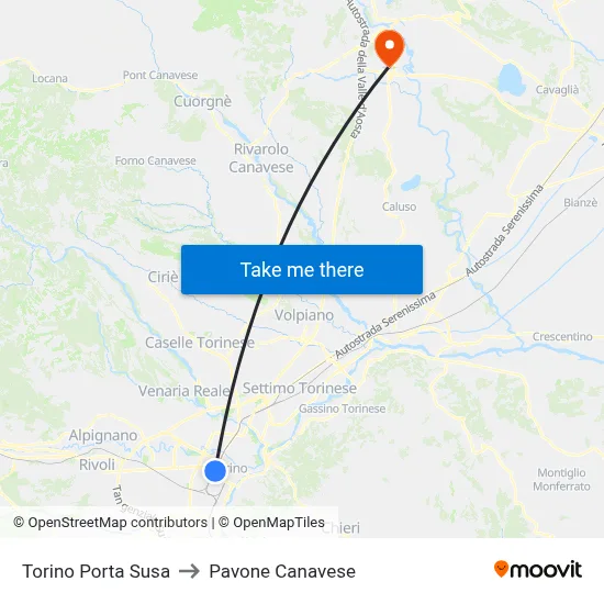 Turin Porta Susa to Pavone Canavese map