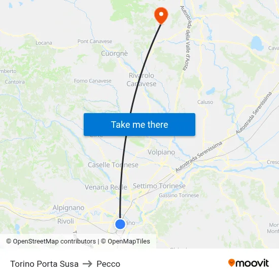 Turin Porta Susa to Pecco map