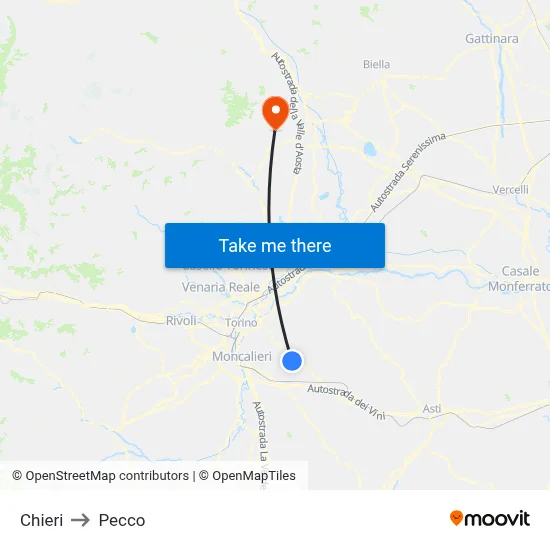 Chieri to Pecco map