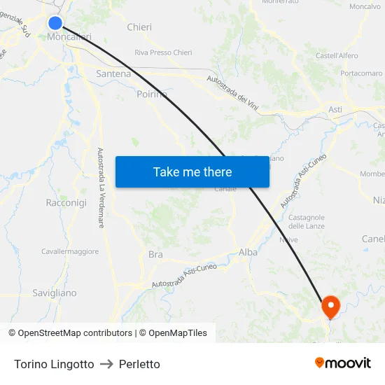 Turin Lingotto to Perletto map